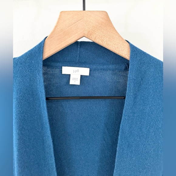 J. Jill Open Front Wool Silk Blend Long Line Cardigan Blue Size Small - Picture 5 of 6